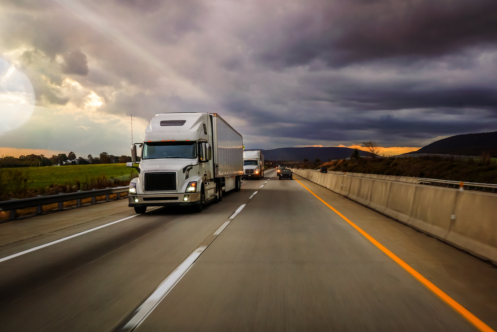 18 wheeler semi truck on highway road