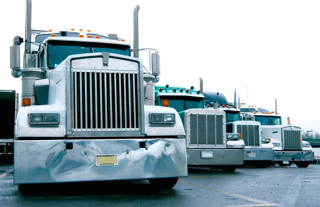 Semi Truck Convoy at a Truckstop